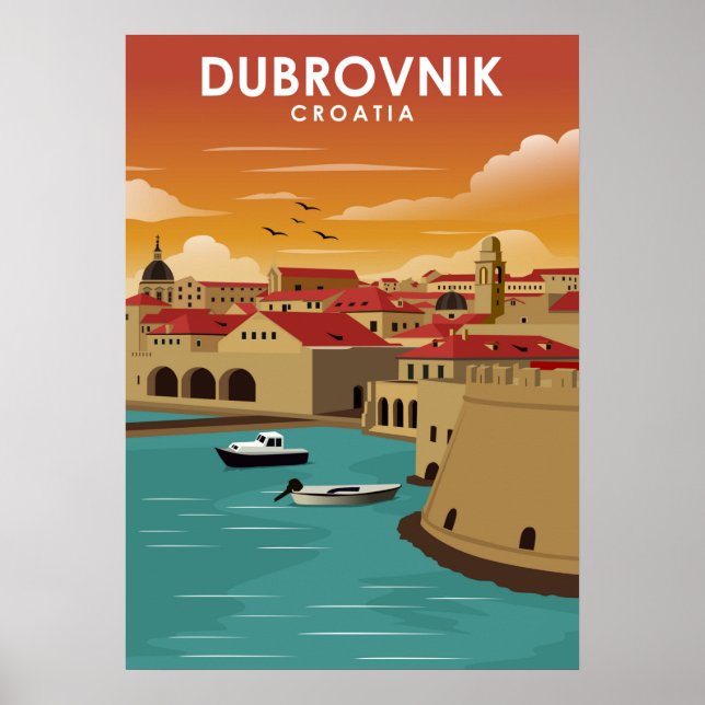Dubrovnik Croatia Minimal Travel Illustration Poster (Front)