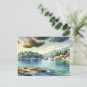 Dubrovnik Croatia Mljet island watercolor Holiday Postcard