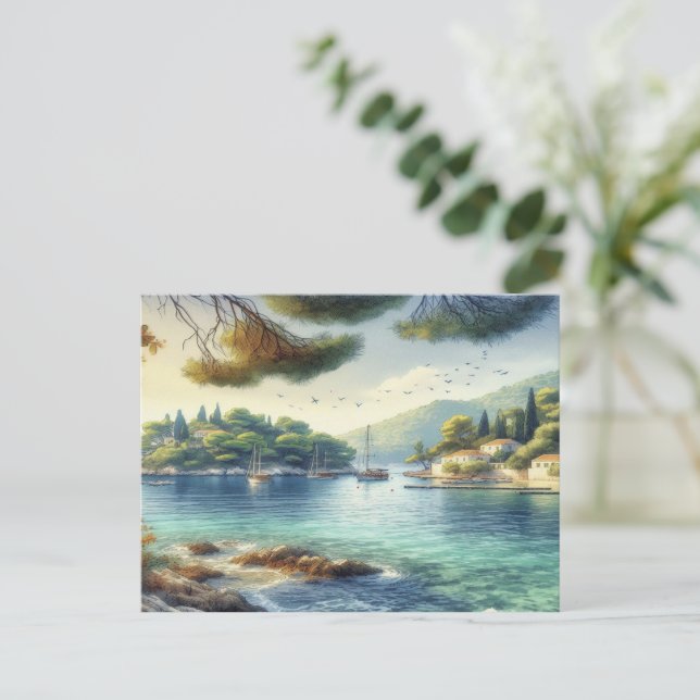  Dubrovnik Croatia Mljet island watercolor Holiday Postcard (Standing Front)