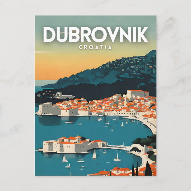 Dubrovnik Croatia Nostalgic Travel Art Poster Postcard (Front)