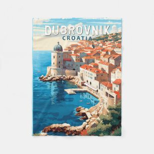 Dubrovnik Croatia Travel Art Vintage Fleece Blanket