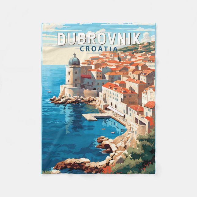 Dubrovnik Croatia Travel Art Vintage Fleece Blanket (Front)