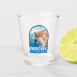 Dubrovnik Croatia Travel Art Vintage Shot Glass<br><div class="desc">Dubrovnik Croatia retro travel design. It's known for its distinctive Old Town,  encircled with massive stone walls completed in the 16th century.</div>