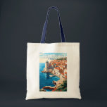 Dubrovnik Croatia Travel Art Vintage Tote Bag<br><div class="desc">Dubrovnik Croatia retro travel design. It's known for its distinctive Old Town,  encircled with massive stone walls completed in the 16th century.</div>