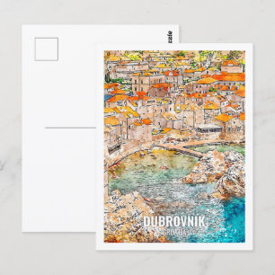 Dubrovnik Croatia Travel Place Watercolor Postcard