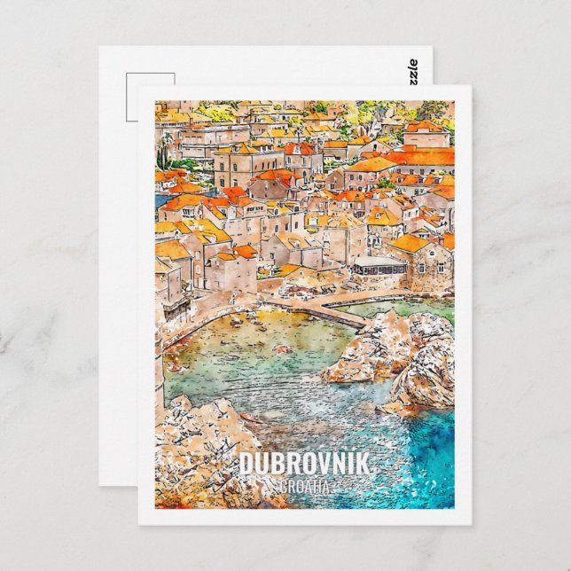 Dubrovnik Croatia Travel Place Watercolor Postcard (Front/Back)