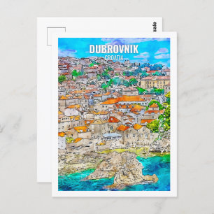 Dubrovnik Croatia Travel Place Watercolor Postcard