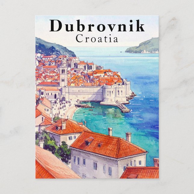 Dubrovnik Croatia Vintage Adriatic Sea Old Town Postcard (Front)