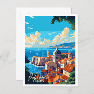 Dubrovnik Croatia vintage travel illustration Postcard