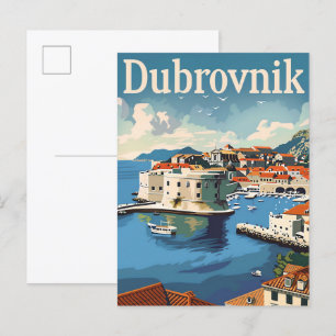 Dubrovnik Croatia Vintage Travel Illustration Postcard