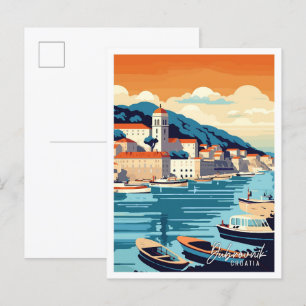 Dubrovnik Croatia vintage travel illustration Postcard