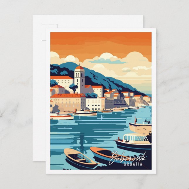 Dubrovnik Croatia vintage travel illustration Postcard (Front/Back)
