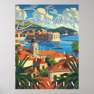 Dubrovnik Croatia Vintage Travel Poster
