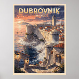 Dubrovnik Croatia Vintage Travel Poster