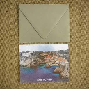 Dubrovnik Croatia Watercolor Coastal View Postcard