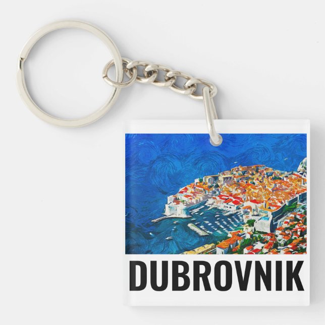 Dubrovnik Croatia Watercolor Oil Paint Key Ring (Front)