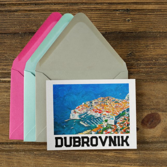 Dubrovnik Croatia Watercolor Oil Paint Postcard (Croatia Dubrovnik City view postcard)