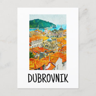 Dubrovnik Croatia Watercolor Oil Paint Postcard