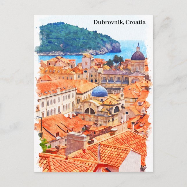 Dubrovnik Croatia Watercolor Painting Postcard (Front)