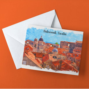 Dubrovnik Croatia Watercolor Painting Travel Postcard