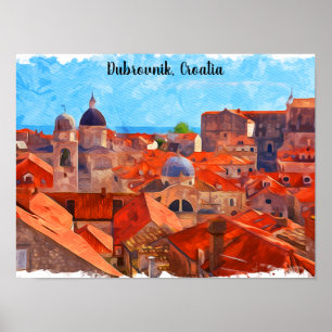 Dubrovnik Croatia Watercolor Painting Travel Poster
