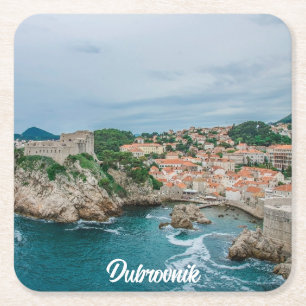 Dubrovnik harbor and city center square paper coas coaster