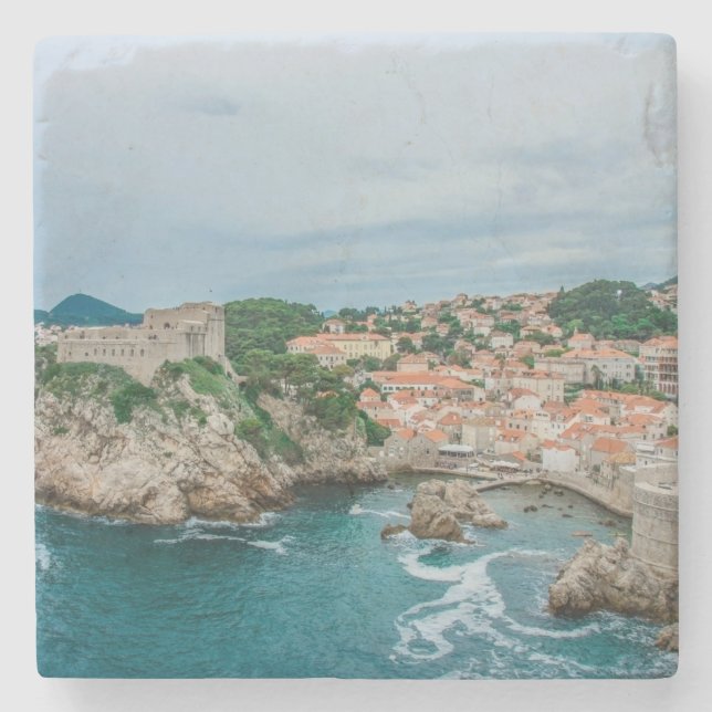 Dubrovnik harbor and city center stone coaster (Front)