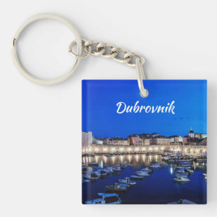 Dubrovnik harbor and walls illuminated at night key ring