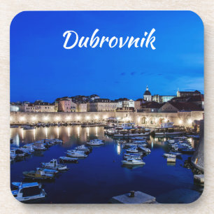 Dubrovnik harbour and walls illuminated at night coaster
