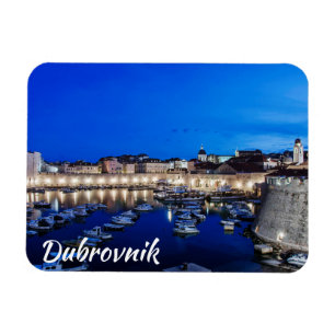 Dubrovnik harbour and walls illuminated at night magnet
