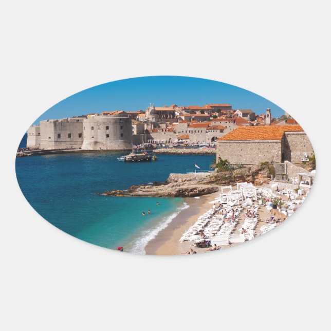 Dubrovnik Old Town and Banje Beach Oval Sticker (Front)