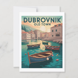 Dubrovnik Old Town Vintage Poster – Retro Waterfro Postcard