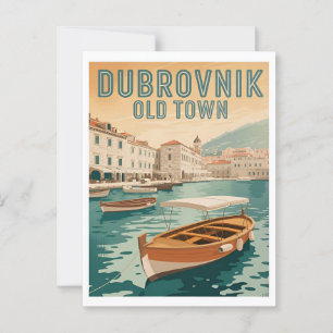 Dubrovnik Old Town Vintage Poster – Retro Waterfro Postcard