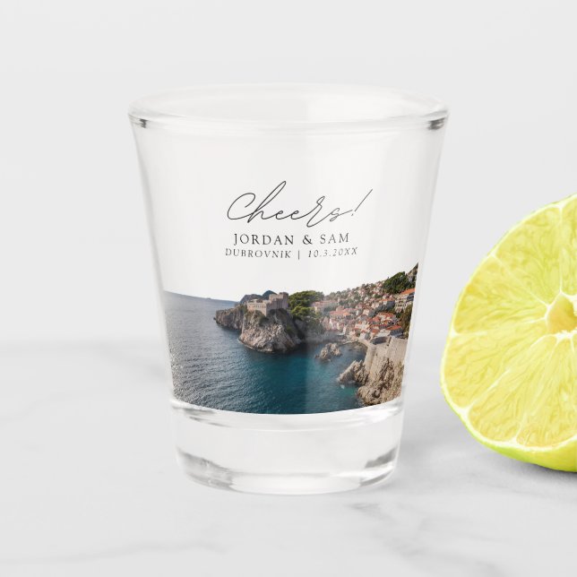 Dubrovnik Photo Wedding Favour Cheers Shot Glass (Front)