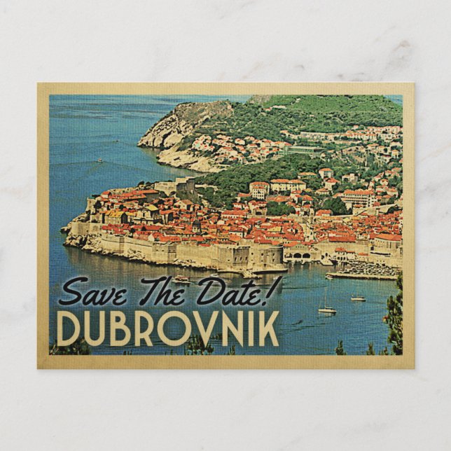 Dubrovnik Save The Date Vintage Croatia Announcement Postcard (Front)