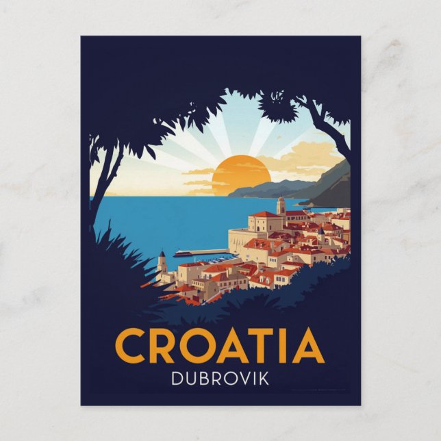 Dubrovnik Sunset View Vintage Postcard (Front)
