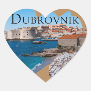 Dubrovnik: View of Beach and Old Town Heart Sticker