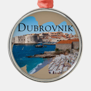 Dubrovnik: View of Beach and Old Town Metal Tree Decoration