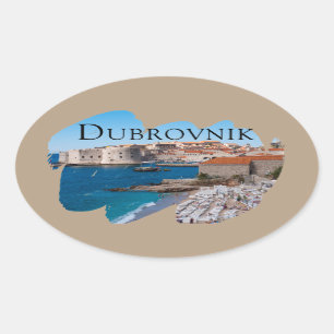 Dubrovnik: View of Beach and Old Town Oval Sticker
