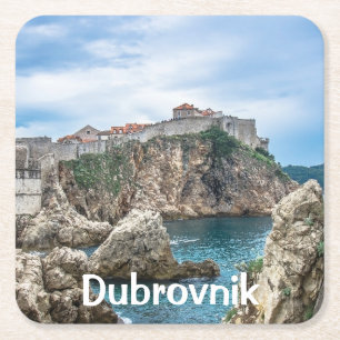 Dubrovnik walls view from sea square paper coaster