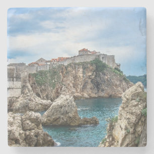 Dubrovnik walls view from sea stone coaster