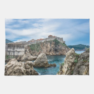 Dubrovnik walls view from sea tea towel