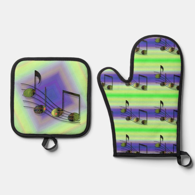 Dubstep Notes Oven Mitt & Pot Holder Set (Front)