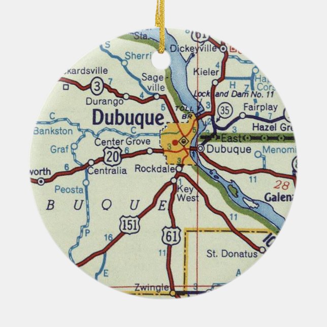 Dubuque IA Map Ceramic Ornament (Back)