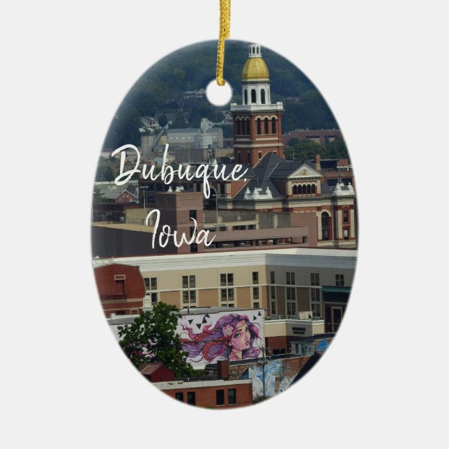 Dubuque, Iowa City View Graffiti Murals Ceramic Ornament (Front)