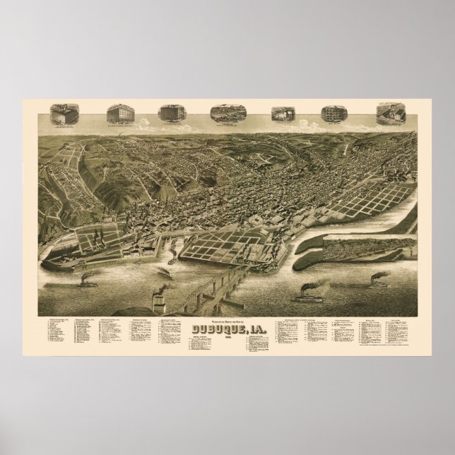 Dubuque, Iowa Panoramic Map - 1889 Poster (Front)