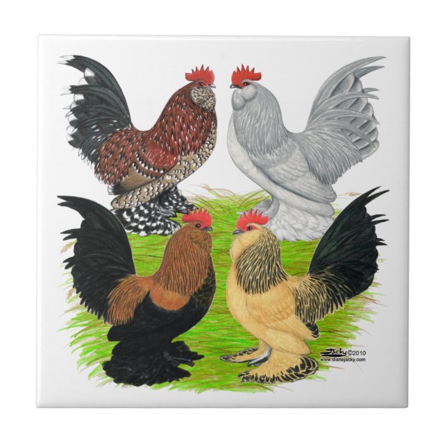 D'Uccles Four Roosters Ceramic Tile (Front)