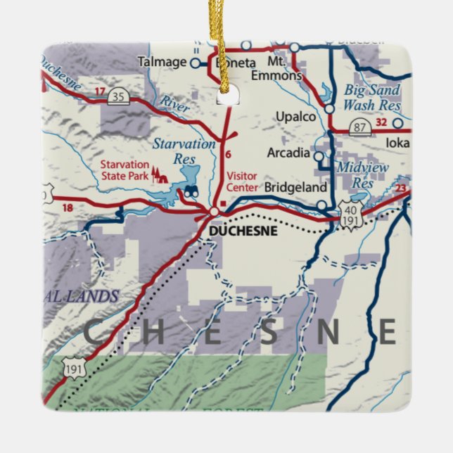 Duchesne Utah Map Ceramic Ornament (Front)