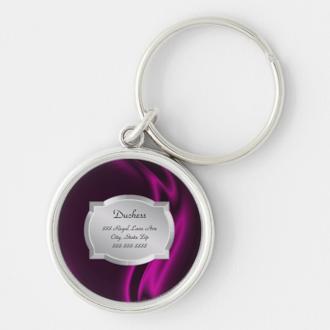 Duchess Pink Silk Silver Plaque Pet Tag Key Ring (Front)