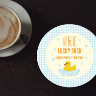 Duck 1st Birthday Round Paper Coaster